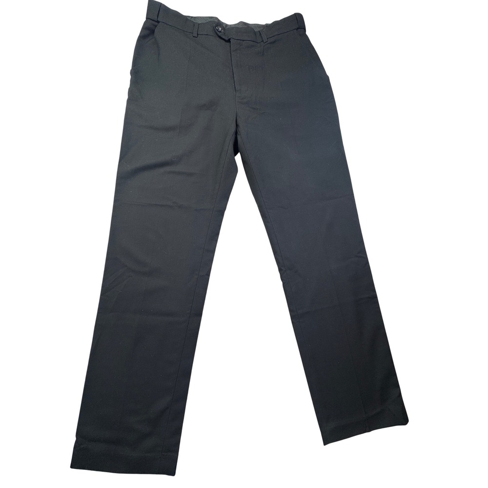 Black Flat Front Dress Pants Straight Leg Trousers Size L Mens